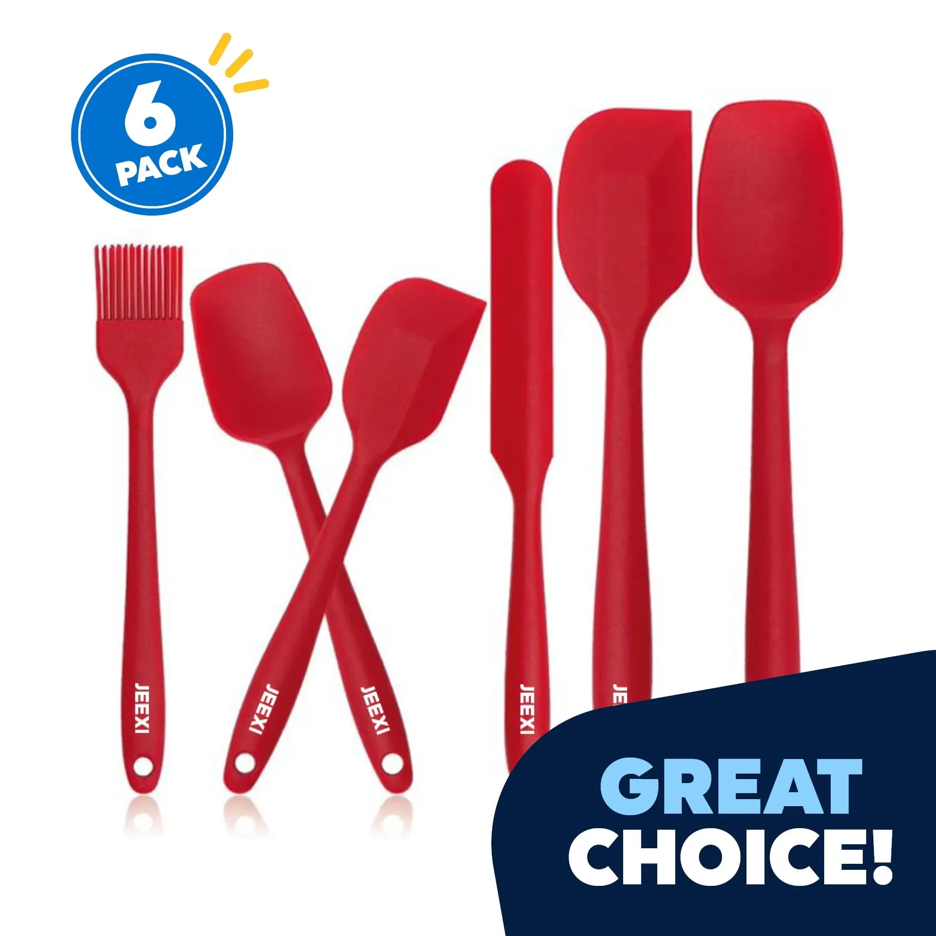 6-Pack Silicone Spatula Set, Seamless One-Piece, Heat-Resistant, Red (3-Pack)